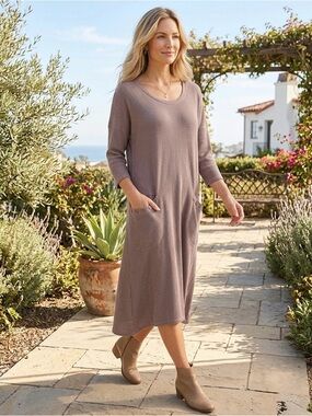 NEW Soft Surroundings Waffle Knit Midi Length Purple Dress Size M Oversized
